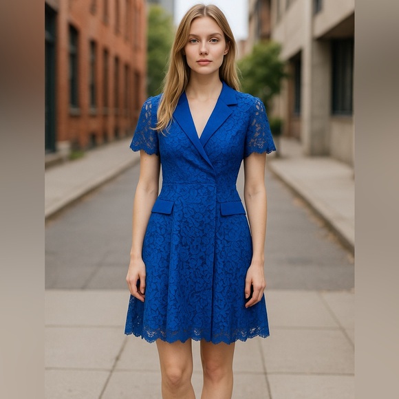 Tahari Dresses & Skirts - NWT Tahari Notch-Lapel Fit & Flare  Lace Dress In Cobalt